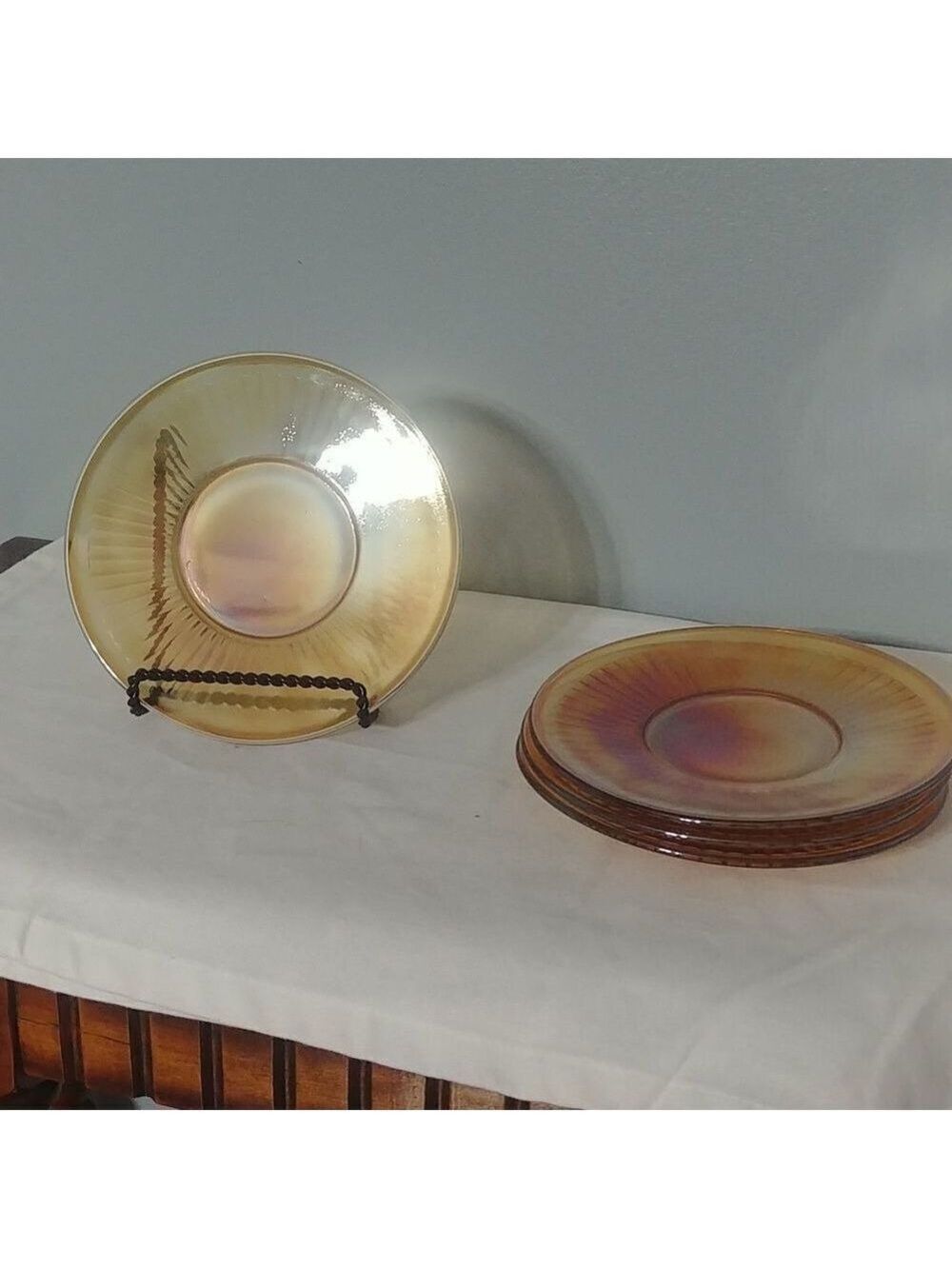 Set-4 Vintage Depression Dessert/Bread Plates Orange Iradescent Carnival